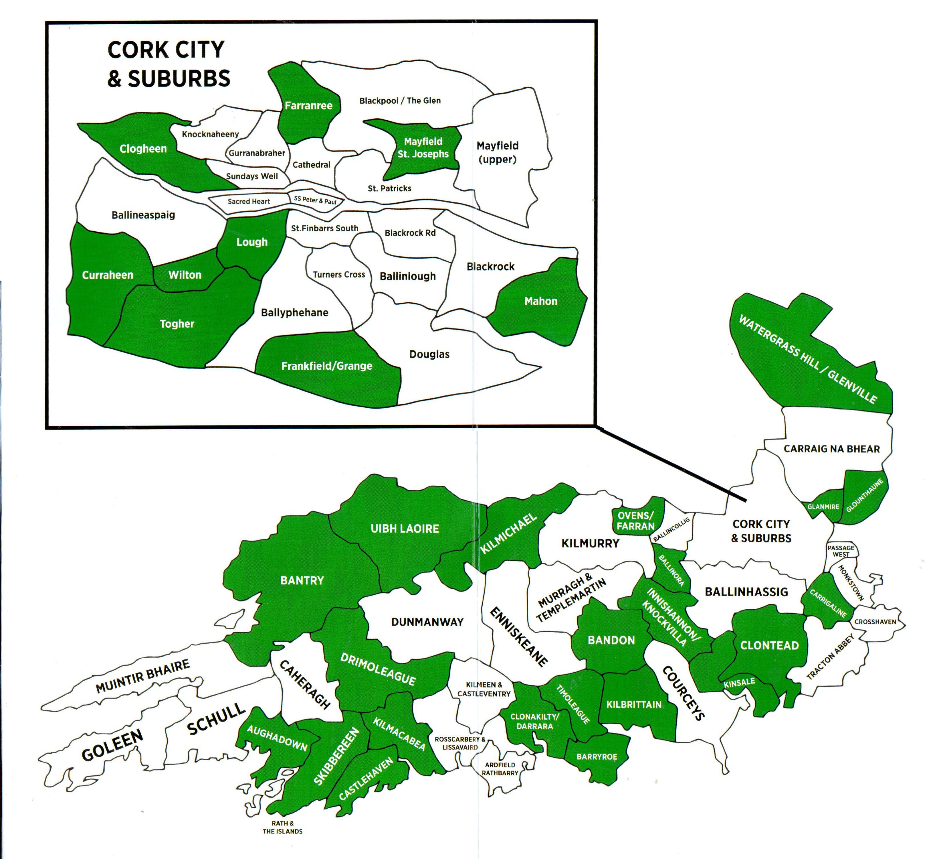 Map of All Parishes Eucharistic Adoration in Cork & Ross